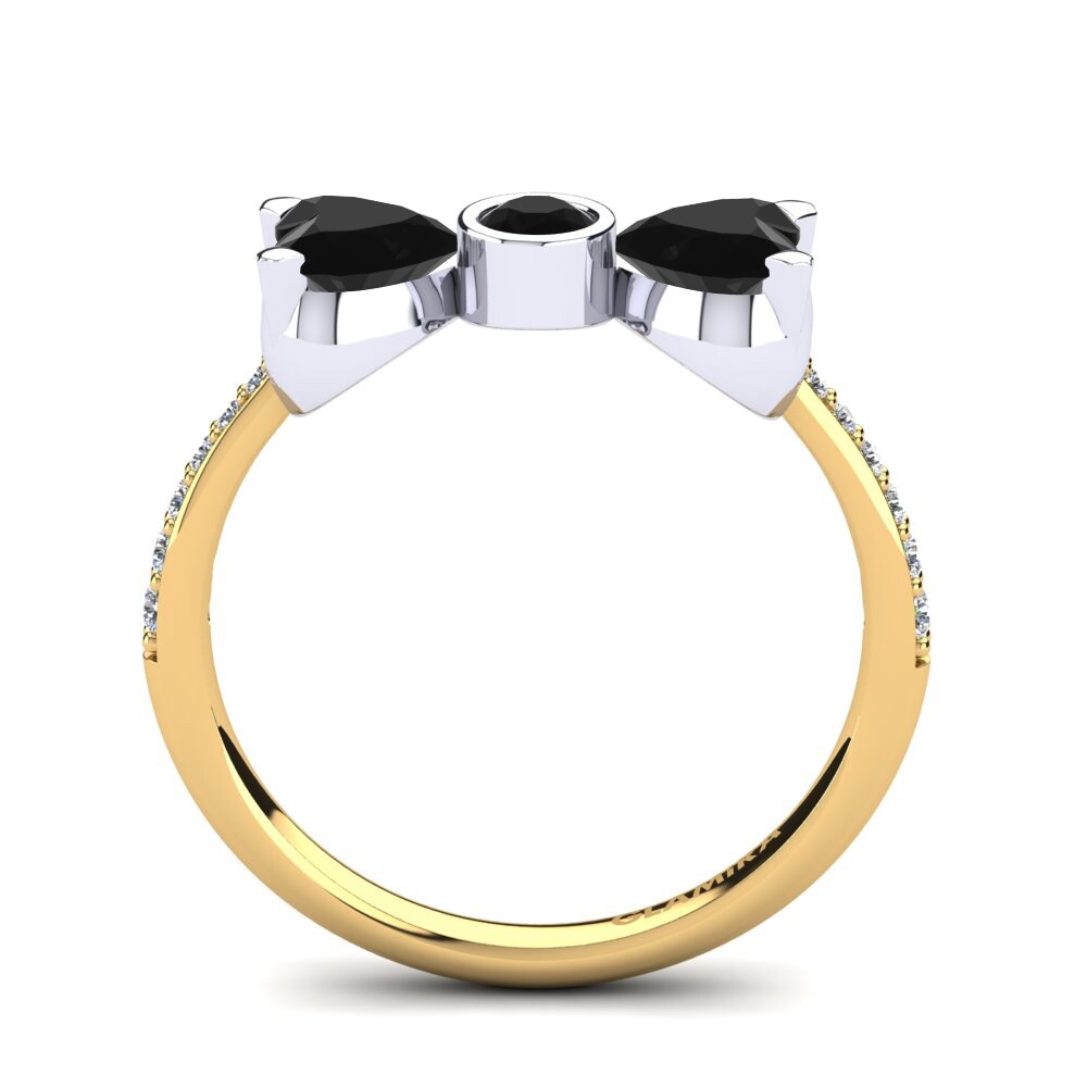 18ct Yellow & White Gold Black Diamond Ring Paras