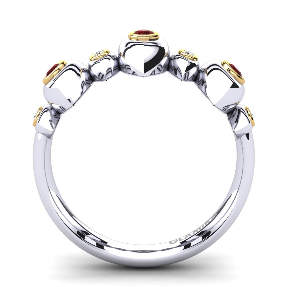 Ouro Amarelo Branco 14K Zircônia Vermelha Anel Pucisca