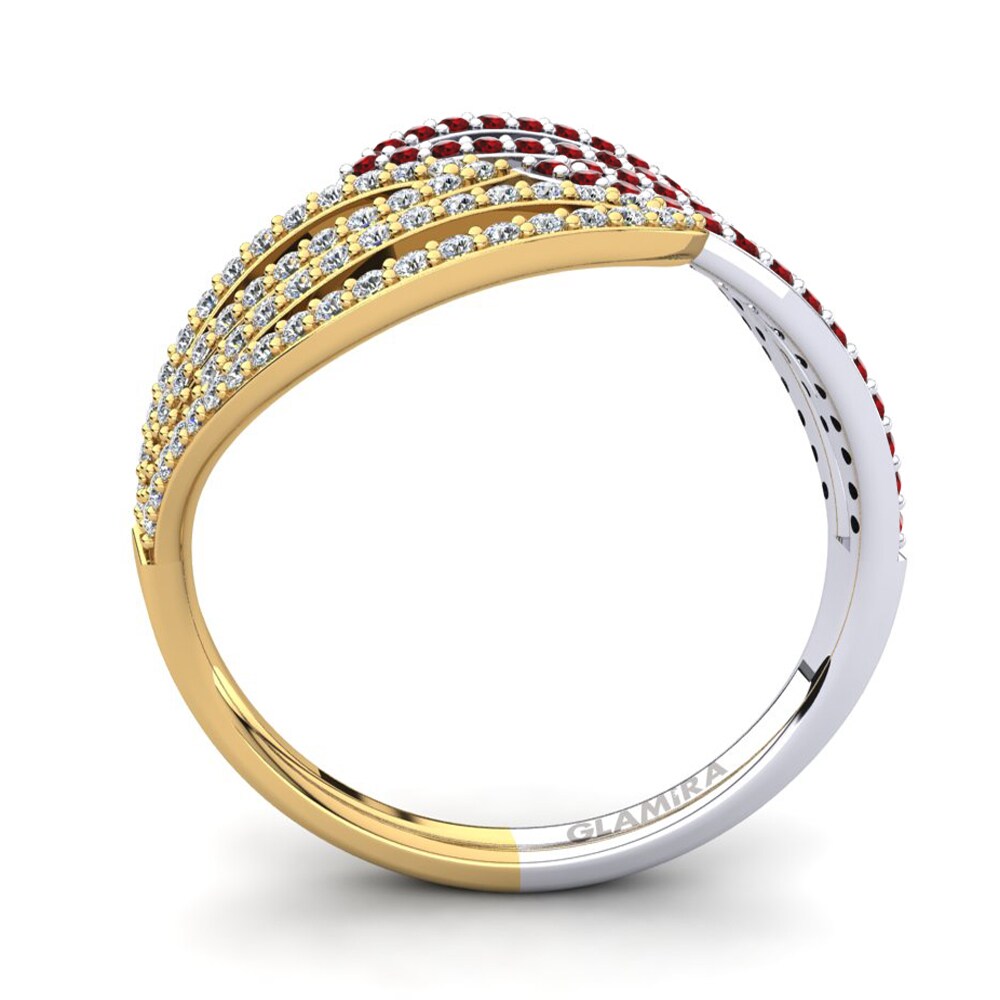 Ouro Amarelo Branco 14K Zircônia Vermelha Anel Rawal