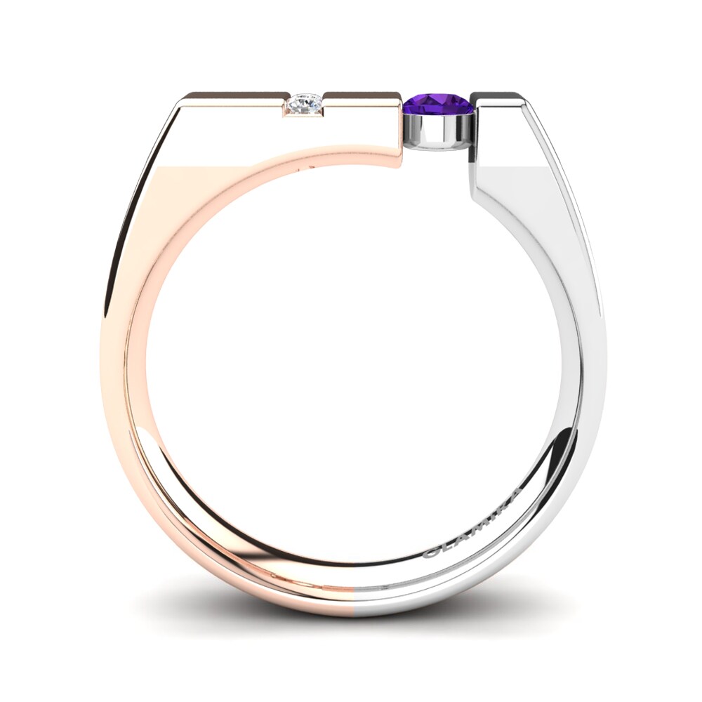 18ct Rose & White Gold Amethyst Men's Ring Balconi