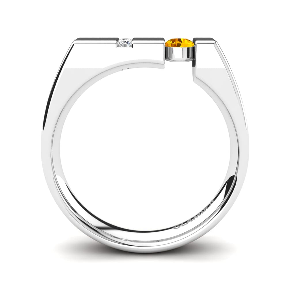 White Silver Citrine Men's Ring Balconi