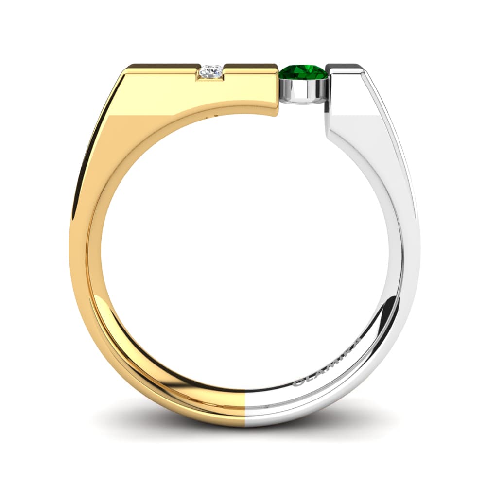 14ct Yellow & White Gold Green Zirconia Men's Ring Balconi