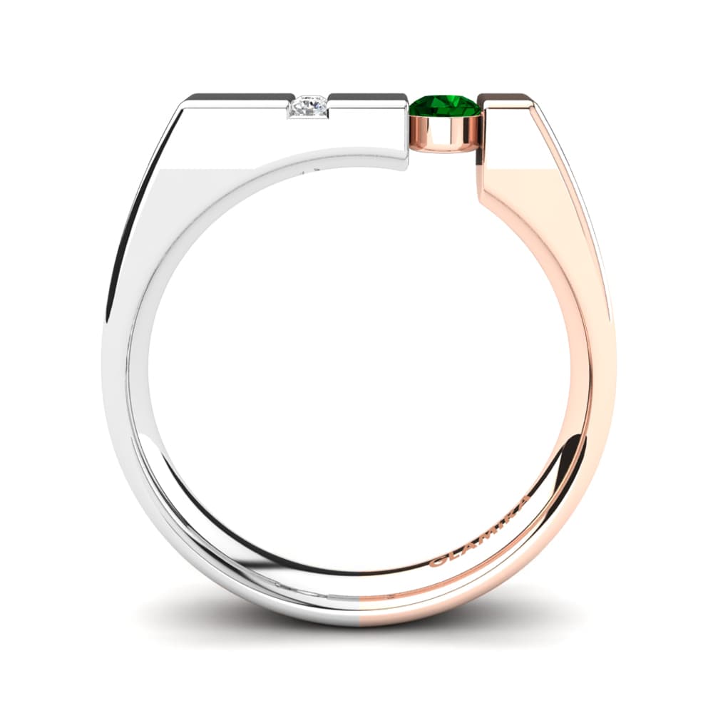 14ct White & Rose Gold Emerald Men's Ring Balconi