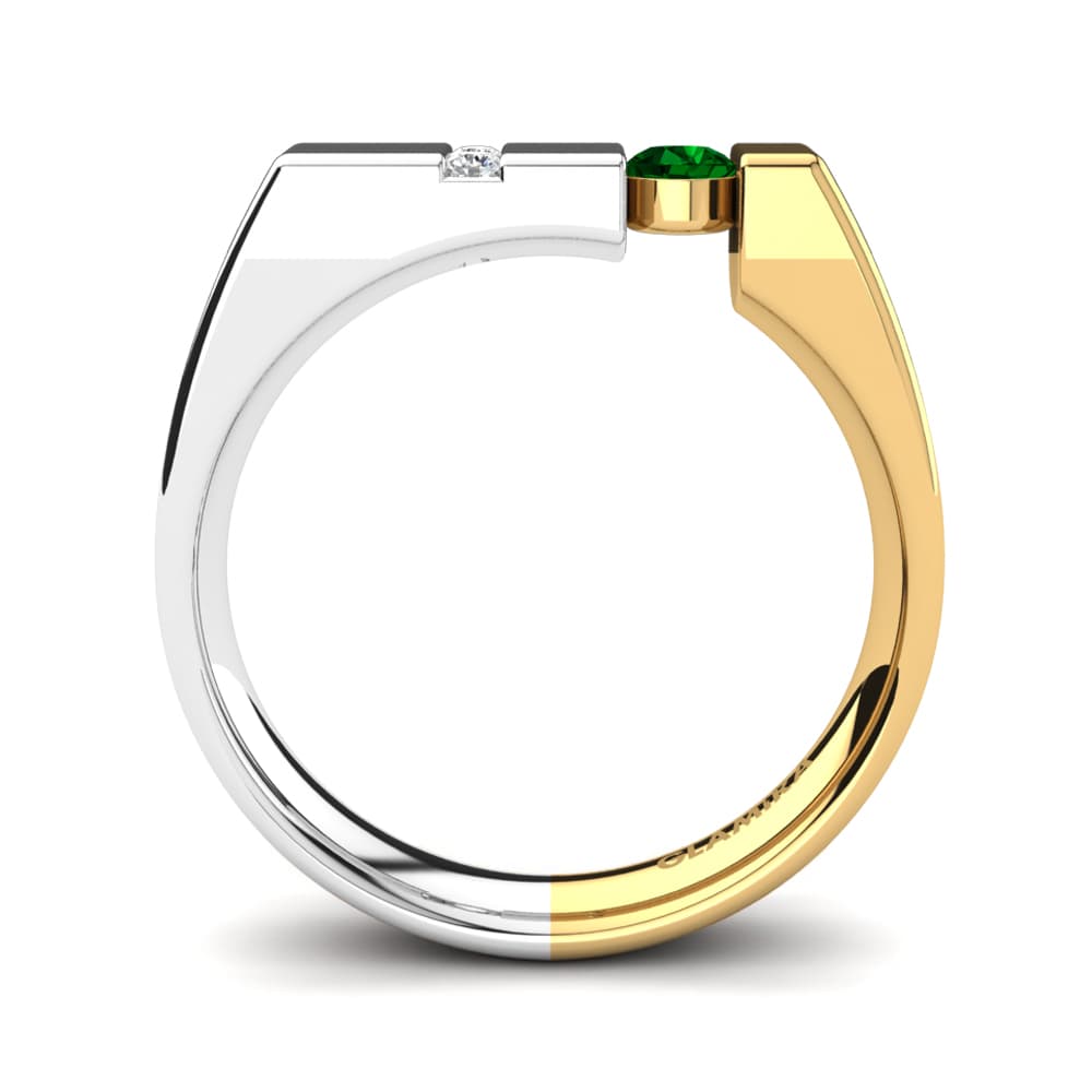 14ct White & Yellow Gold Emerald Men's Ring Balconi