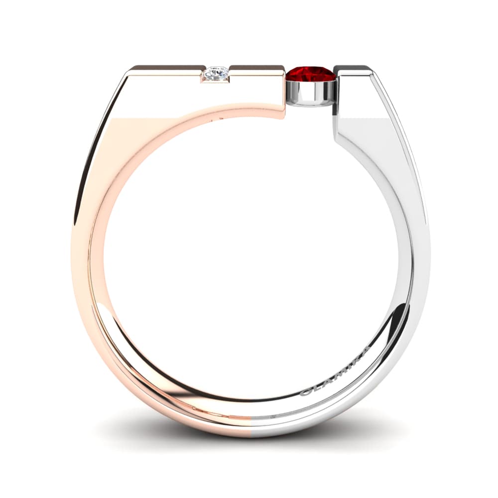 Oro Rosso & Bianco 750 Zircone Rosso Anello da uomo Balconi