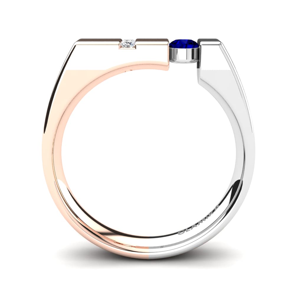 Oro Rosso & Bianco 750 Zircone Blu Scuro Anello da uomo Balconi