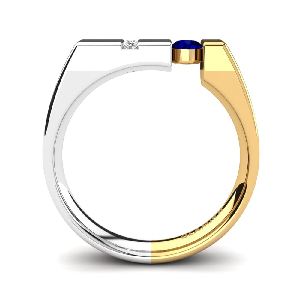 Oro Bianco & Giallo 585 Zircone Blu Scuro Anello da uomo Balconi