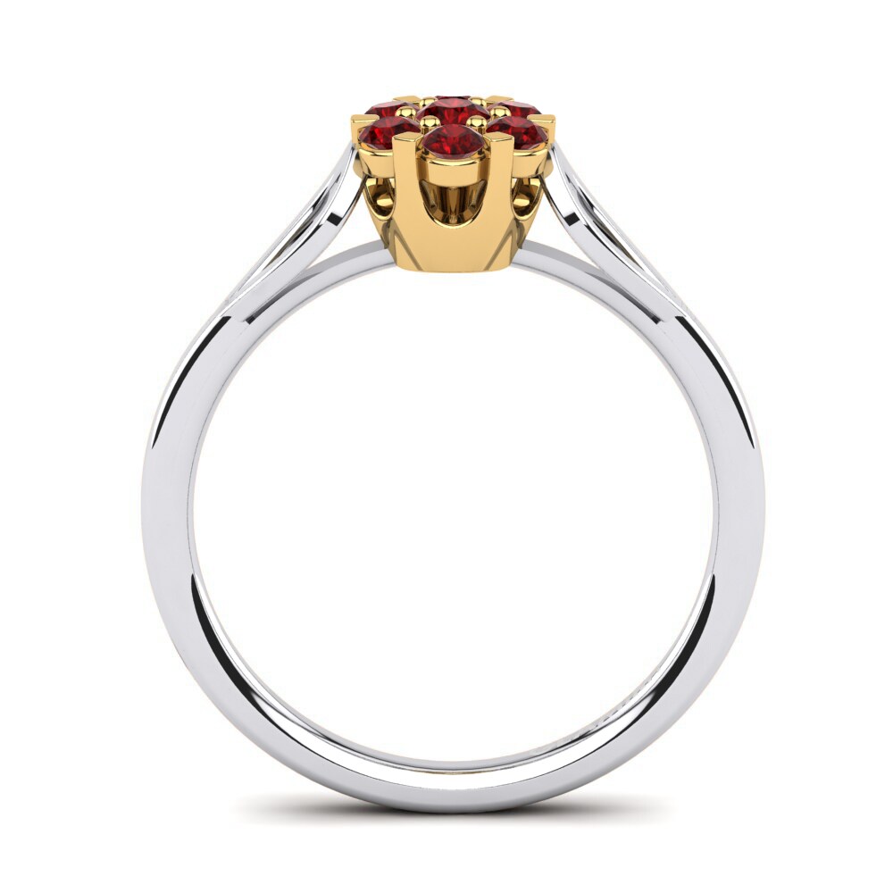 Ouro Amarelo Branco 14K Zircônia Vermelha Anel Shannan