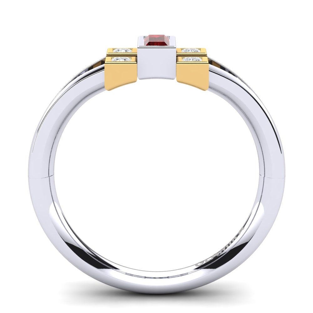 Ouro Amarelo Branco 14K Zircônia Vermelha Anel Uliga
