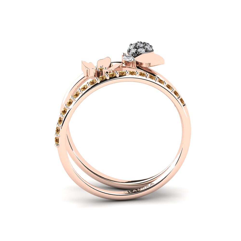 Round 0.224 Carat Flower Brown Diamond 14k Rose Gold with Black Rhodium Ring Acephali