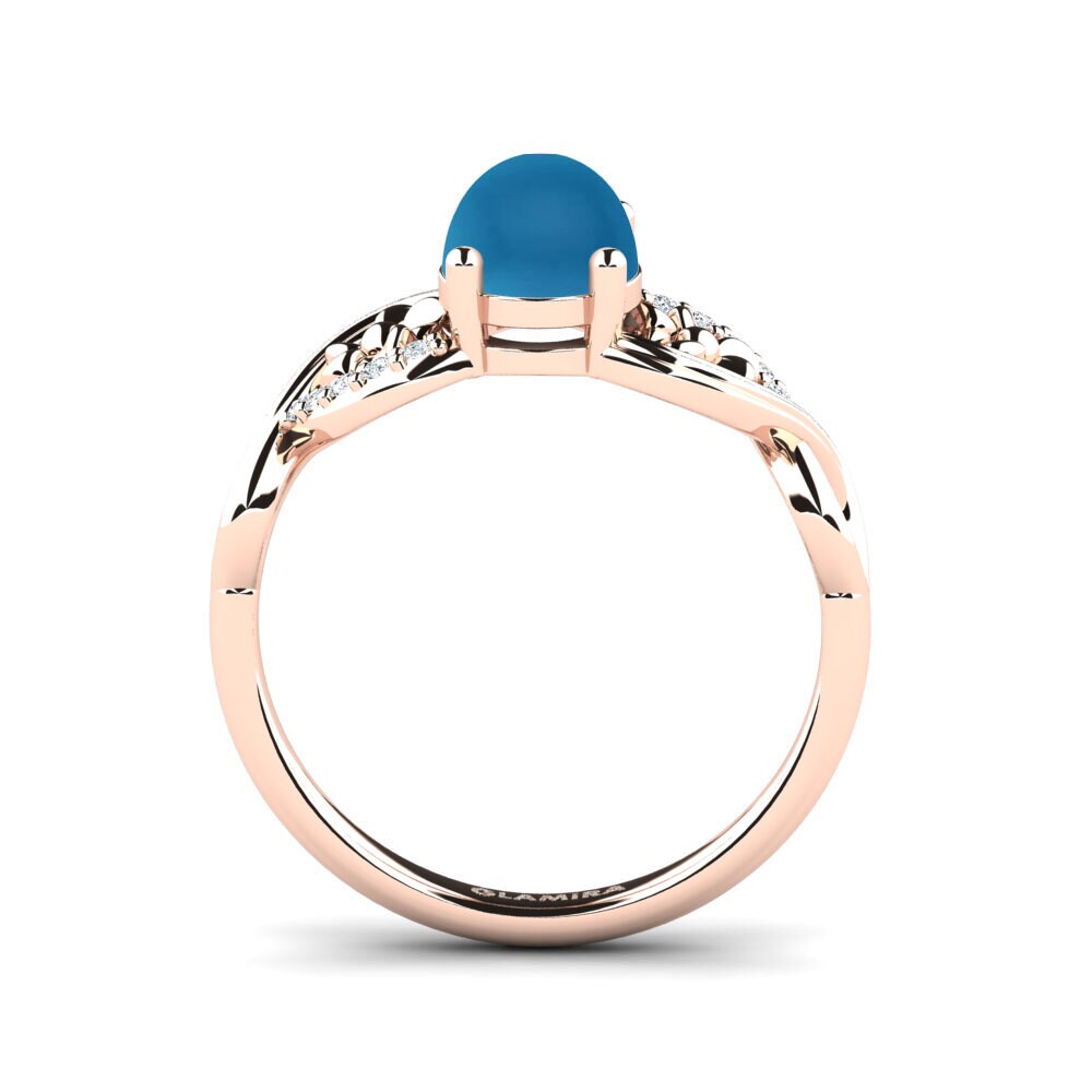 14k Oro Rosa Topacio Azul Cabujón Anillo de compromiso Acrog - Cabochon Oval