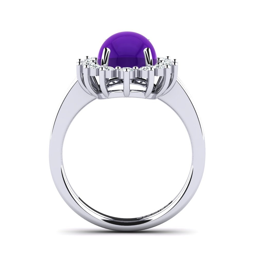 Platino 950 Amatista Cabujón Anillo Adhita