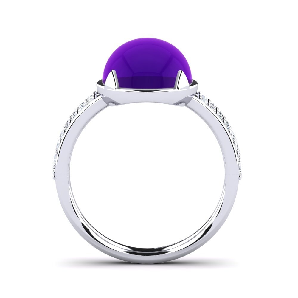 Platino 950 Amatista Cabujón Anillo Adielle