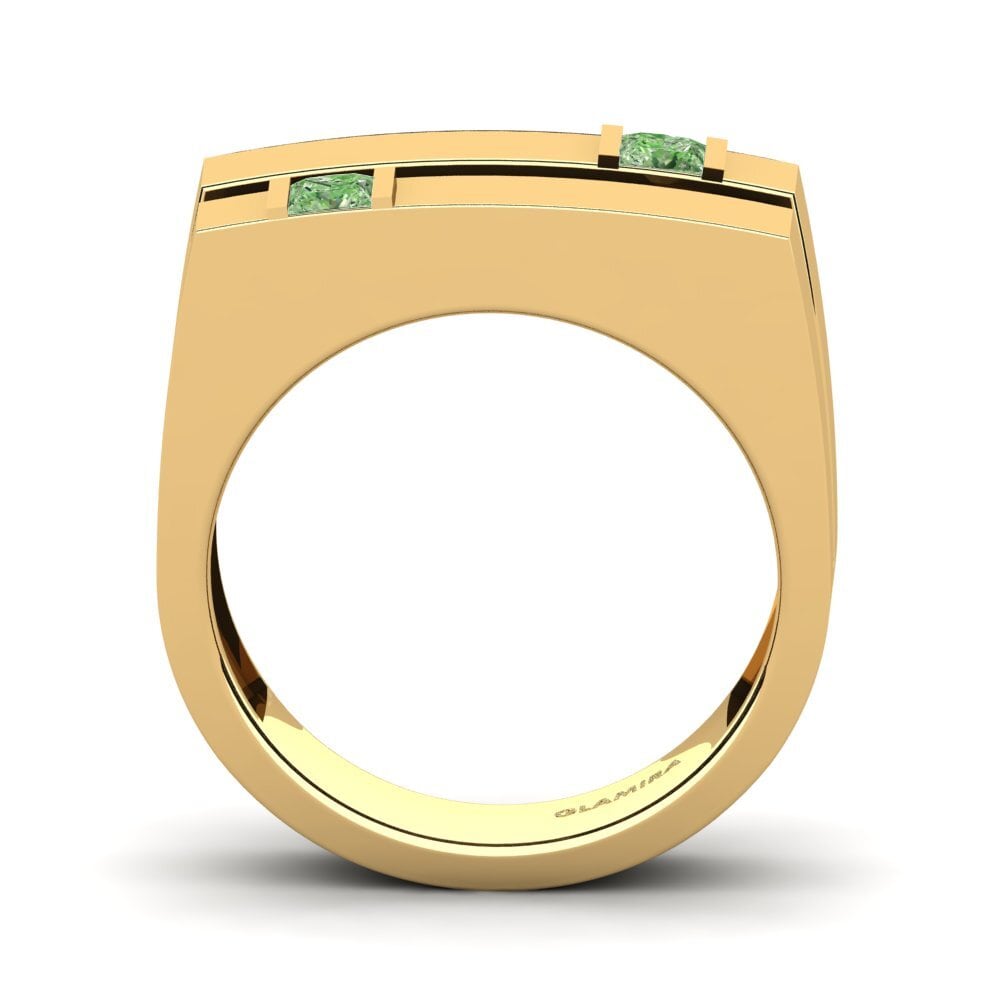 18ct Yellow Gold Green Diamond Men's Ring Admetus