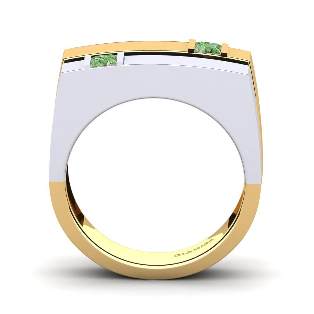 Oro Giallo & Bianco 585 Diamante Verde Anello da uomo Admetus
