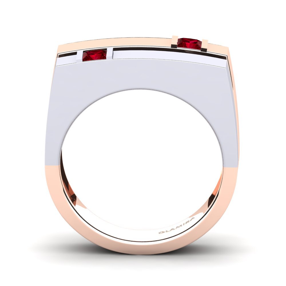 Oro Rosso & Bianco 750 Zircone Rosso Anello da uomo Admetus