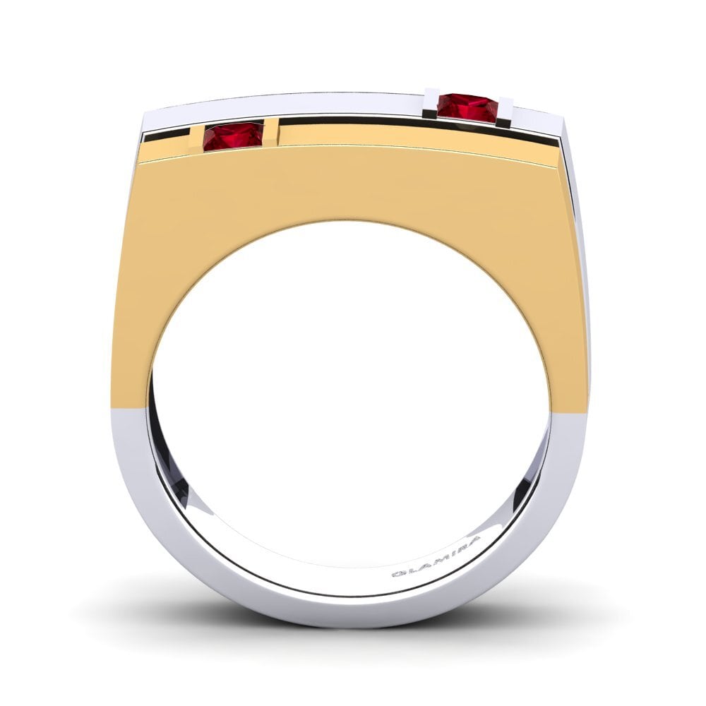 18k Oro Blanco / Amarillo Circonita Roja Anillo de Hombre Admetus