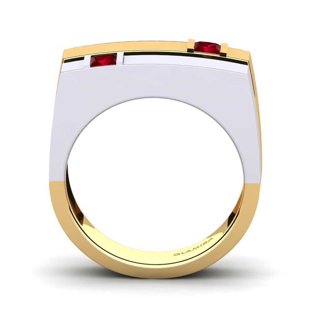 Oro Giallo & Bianco 750 Zircone Rosso Anello da uomo Admetus