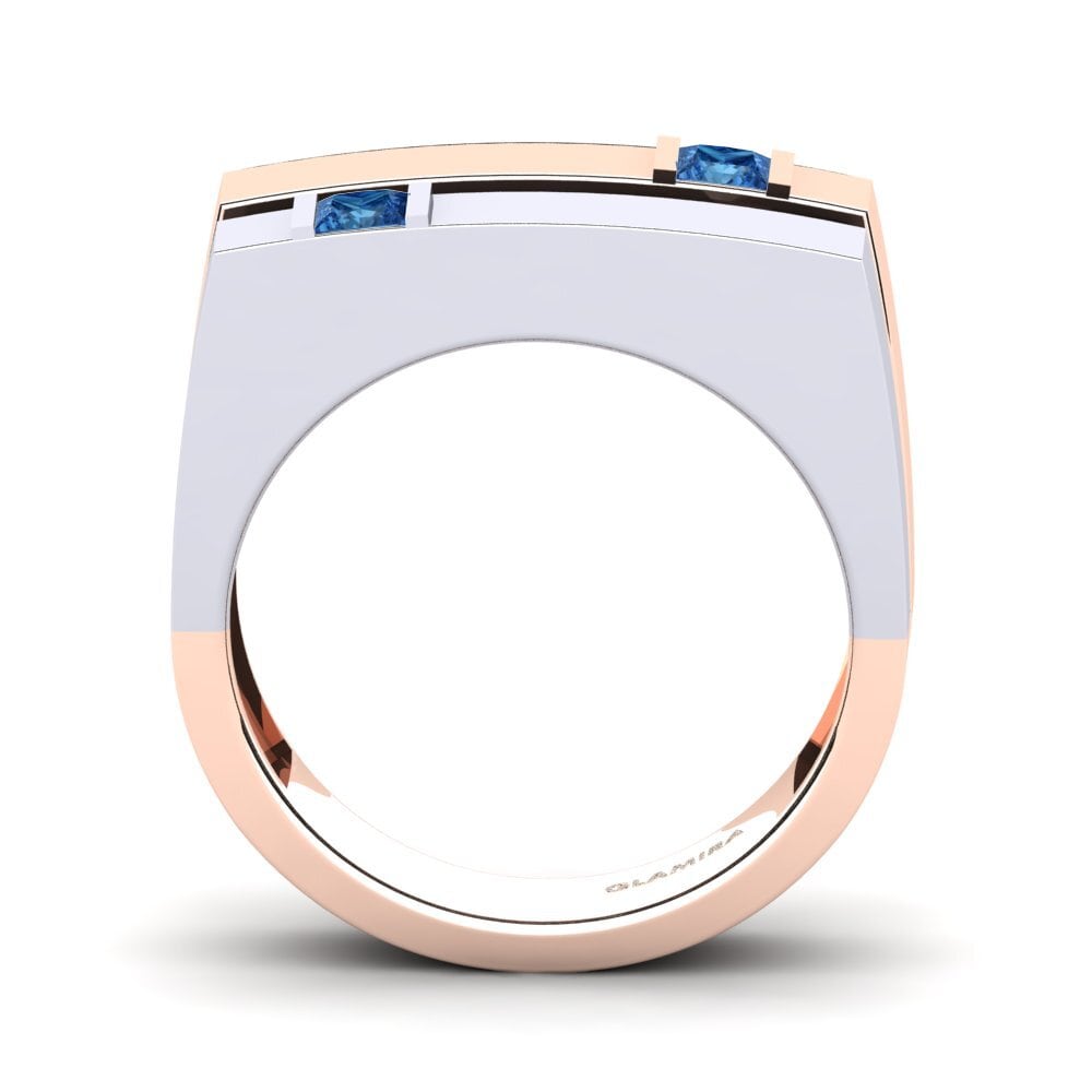 Oro Rosso & Bianco 750 Zircone Blu Scuro Anello da uomo Admetus
