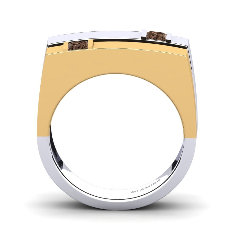 Oro Bianco & Giallo 750 Quarzo Fumé Anello da uomo Admetus