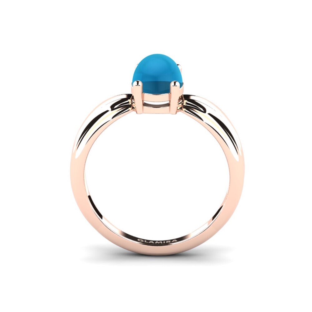 14k Oro Rosa Topacio Azul Cabujón Anillo de compromiso Aduc - Cabochon Oval