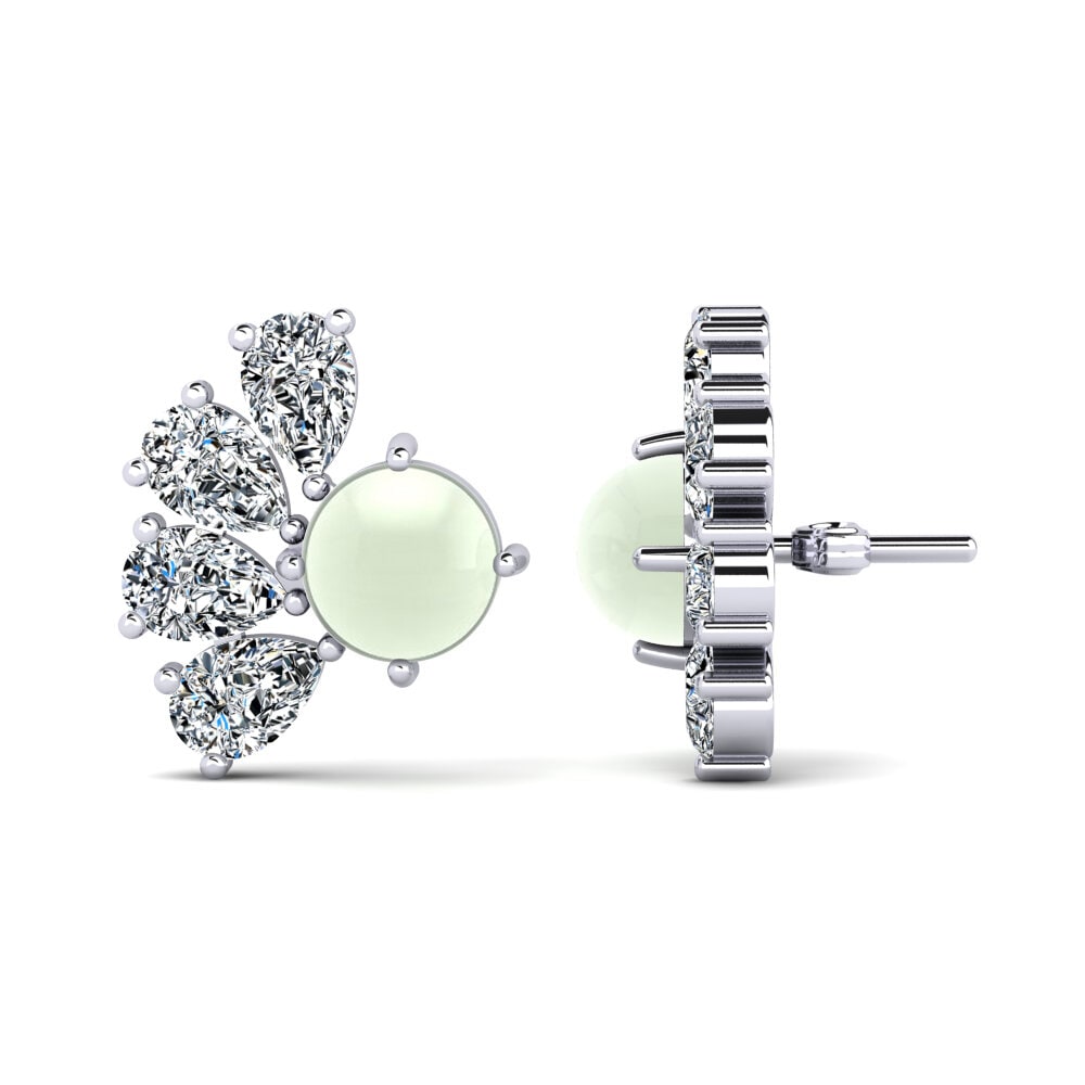 Boucles D'oreilles Cabochon Vert Mousse - Clous En Acier Inoxydable - Neuf Sans Emballage