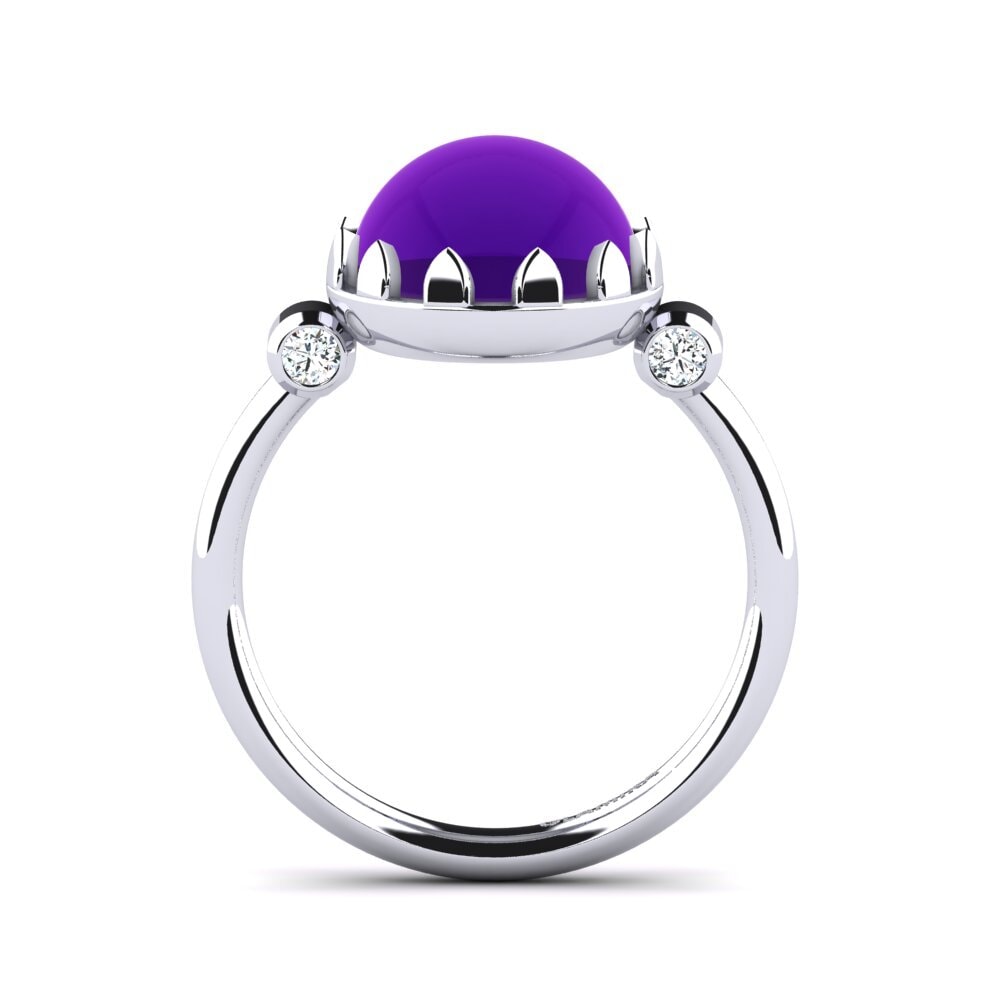 Platino 950 Amatista Cabujón Anillo Ahilya