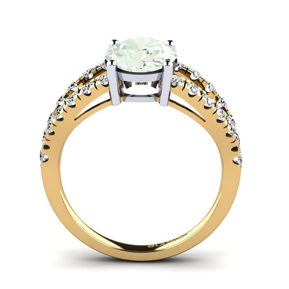 14k Oro Amarillo & Blanco Amatista verde Anillo de compromiso Aida