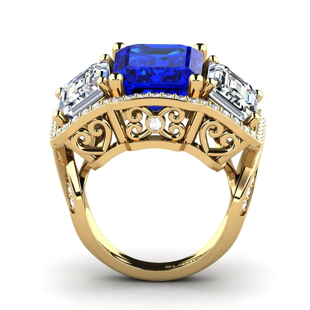 14k Oro Amarillo Safiro (Creado en Laboratorio) Anillo de compromiso Aithen