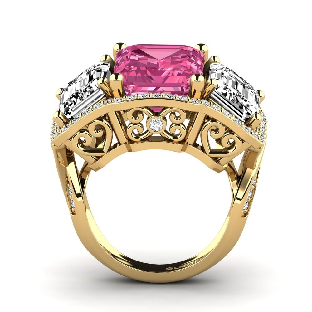 14k Oro Amarillo Turmalina rosa Anillo de compromiso Aithen