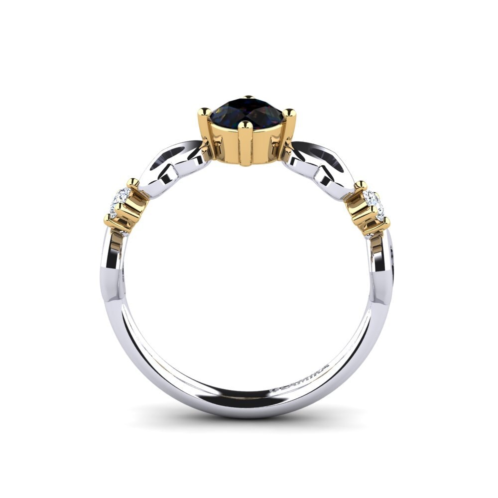 18ct White & Yellow Gold Black Opal Women's Ring Aizaya