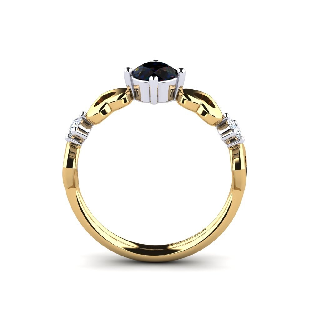 18ct Yellow & White Gold Black Opal Women's Ring Aizaya