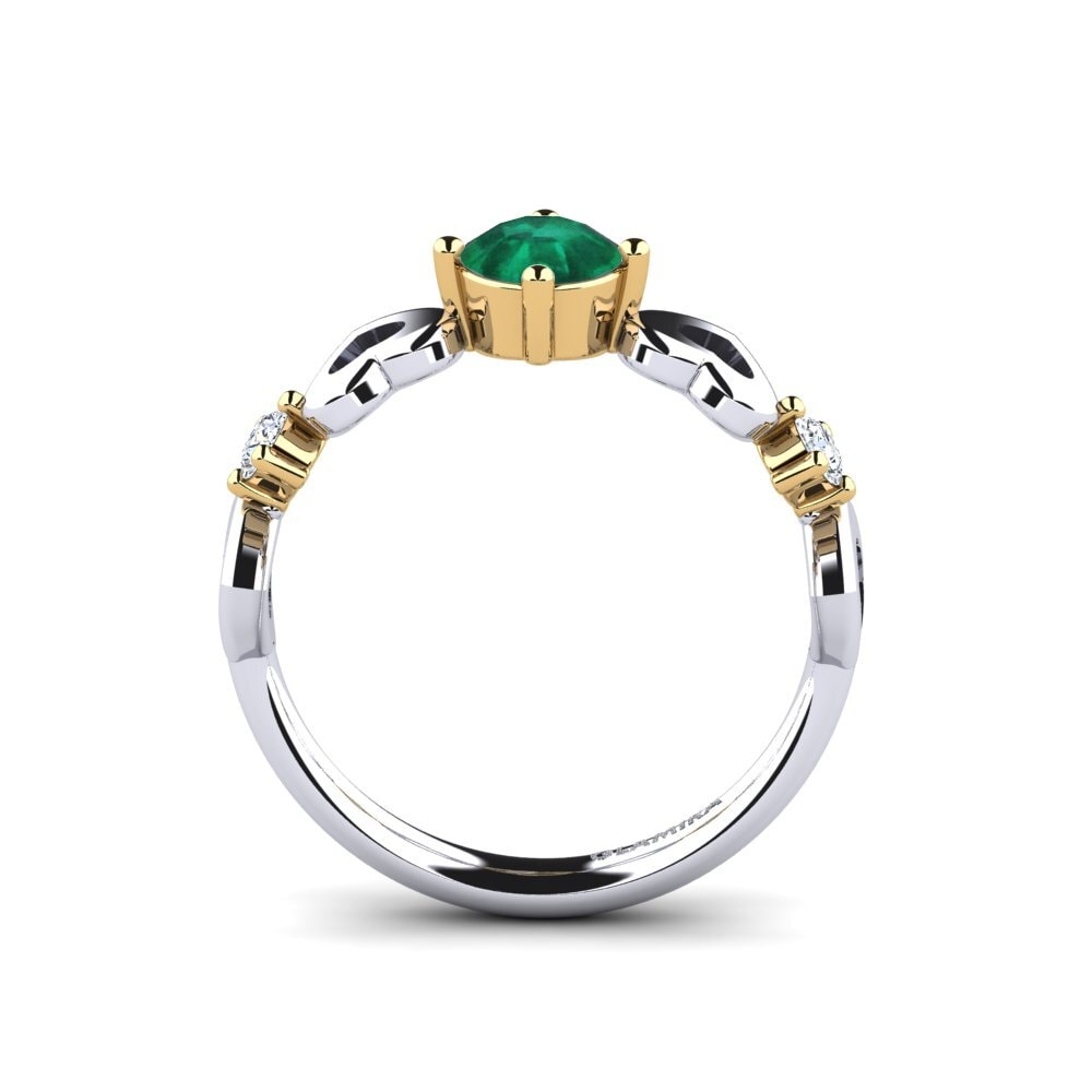 14ct White & Yellow Gold Emerald Women's Ring Aizaya