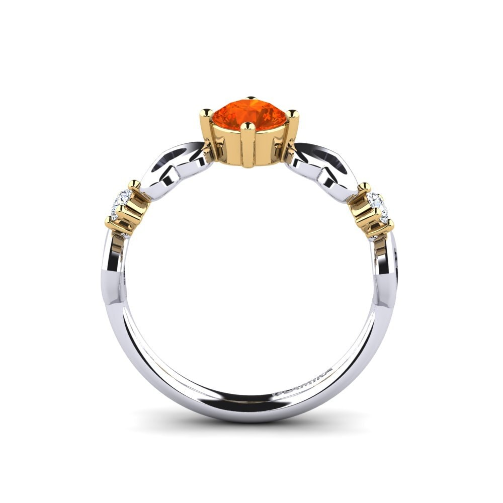 18ct White & Yellow Gold Fire Opal Women's Ring Aizaya