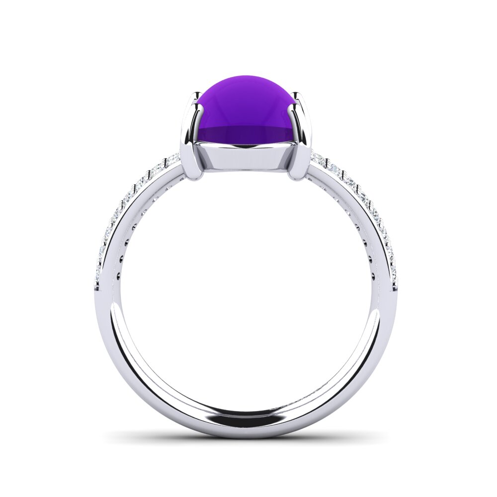 Platino 950 Amatista Cabujón Anillo Alanice