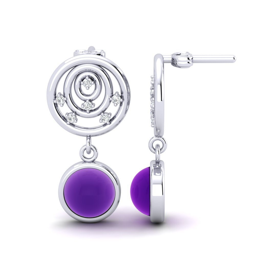 Boucles D'oreilles Pendantes Tortue - Plaqué Or & Améthyste Facettée - Fait En France - Neuves
