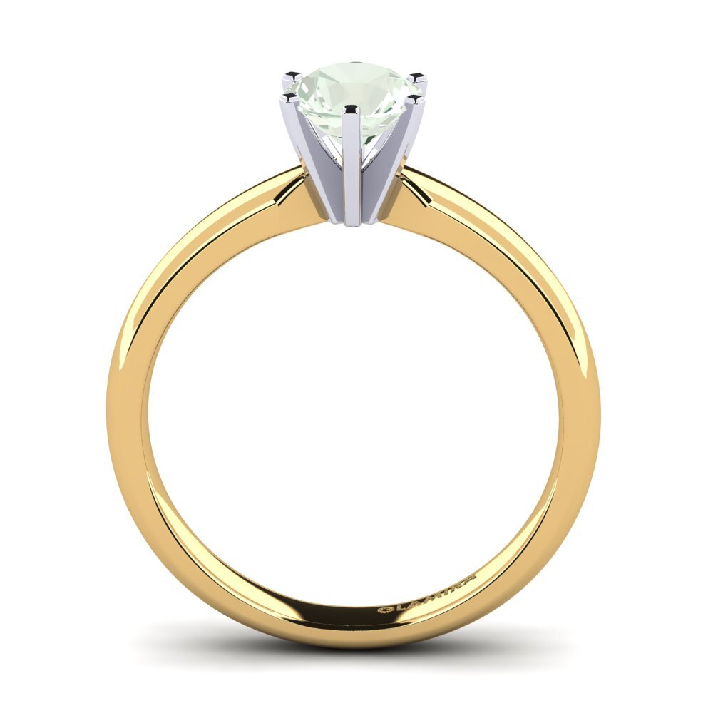 14k Oro Amarillo & Blanco Amatista verde Anillo de compromiso Amanda