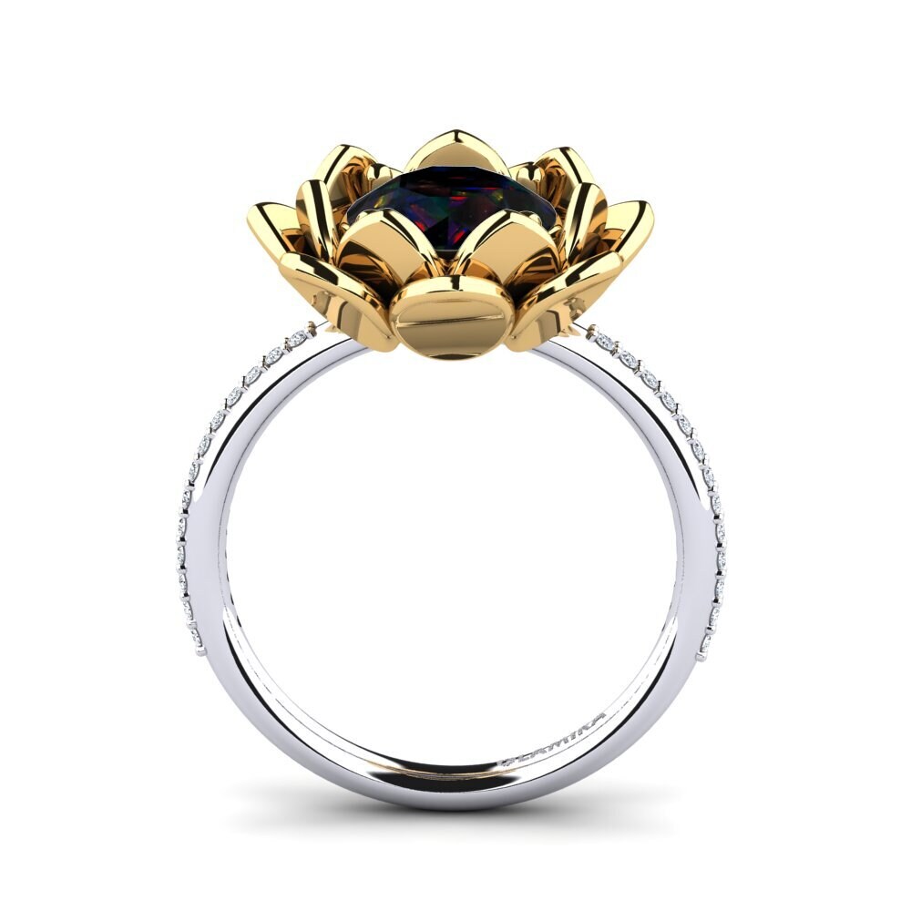 9ct Yellow & White Gold Black Opal Ring Amilesa