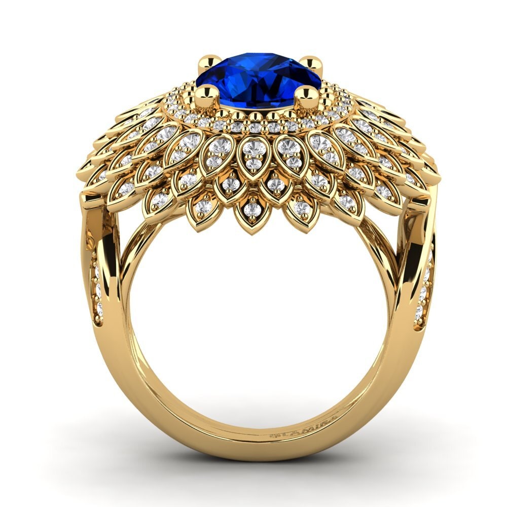 14k Oro Amarillo Safiro (Creado en Laboratorio) Anillo Amirella