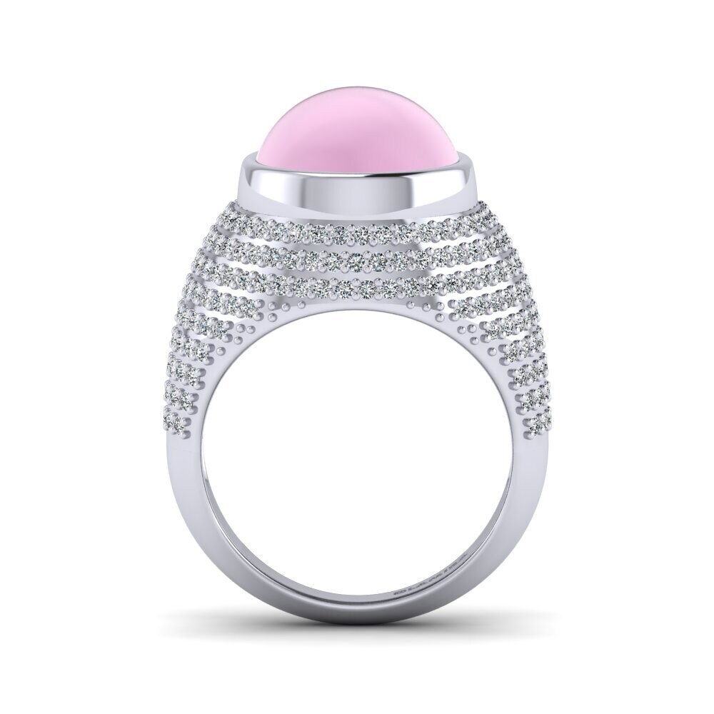 White Silver Cabochon Round Ring Amoldine