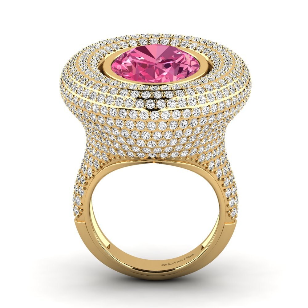 14k Oro Amarillo Turmalina rosa Anillo Anaphiel