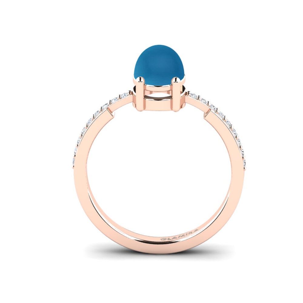 14k Oro Rosa Topacio Azul Cabujón Anillo de compromiso Anegy - Cabochon Oval