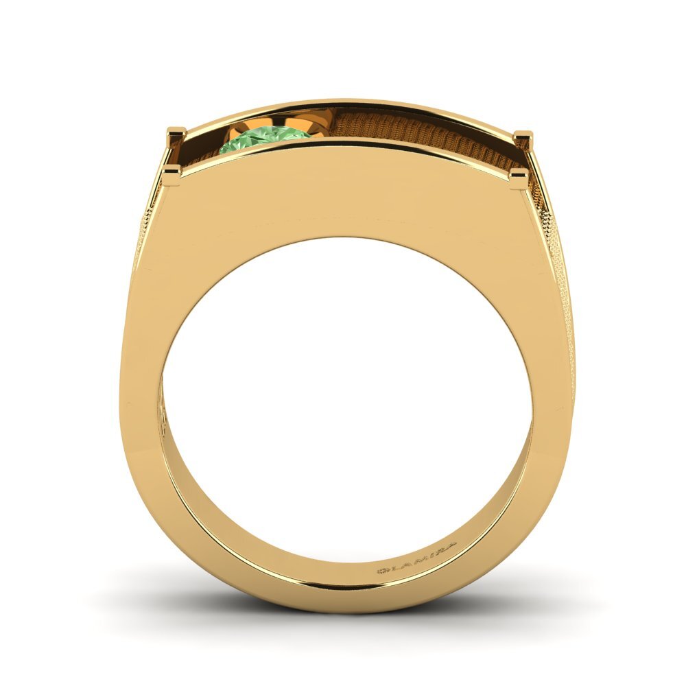 18ct Yellow Gold Green Diamond Men's Ring Aquil