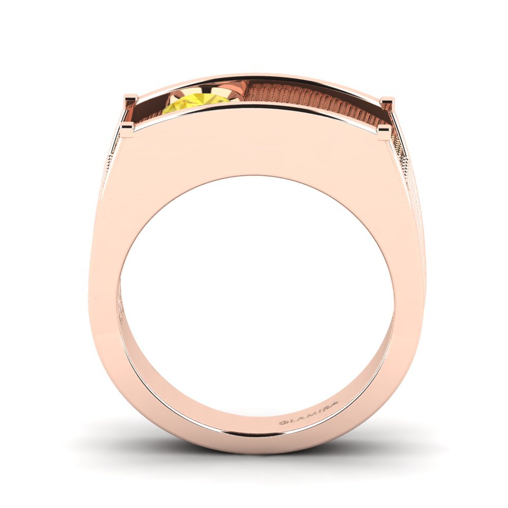 Oro Rosso 585 Zaffiro Giallo Anello da uomo Aquil