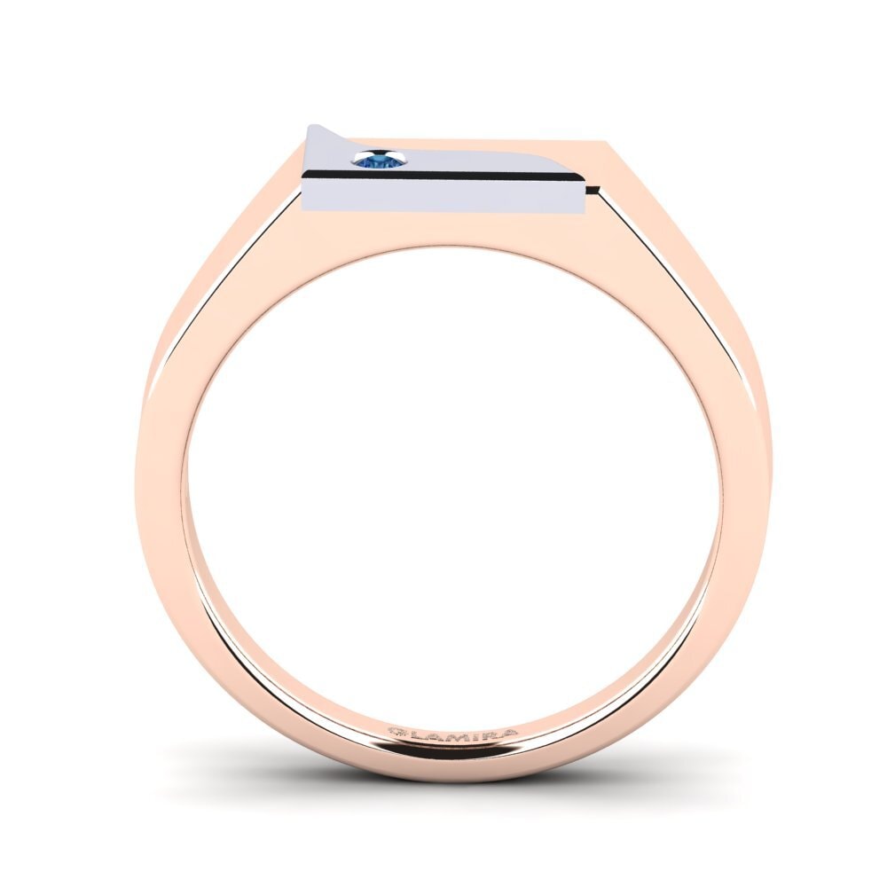 Oro Rosso & Bianco 750 Zircone Blu Scuro Anello da uomo Ardito