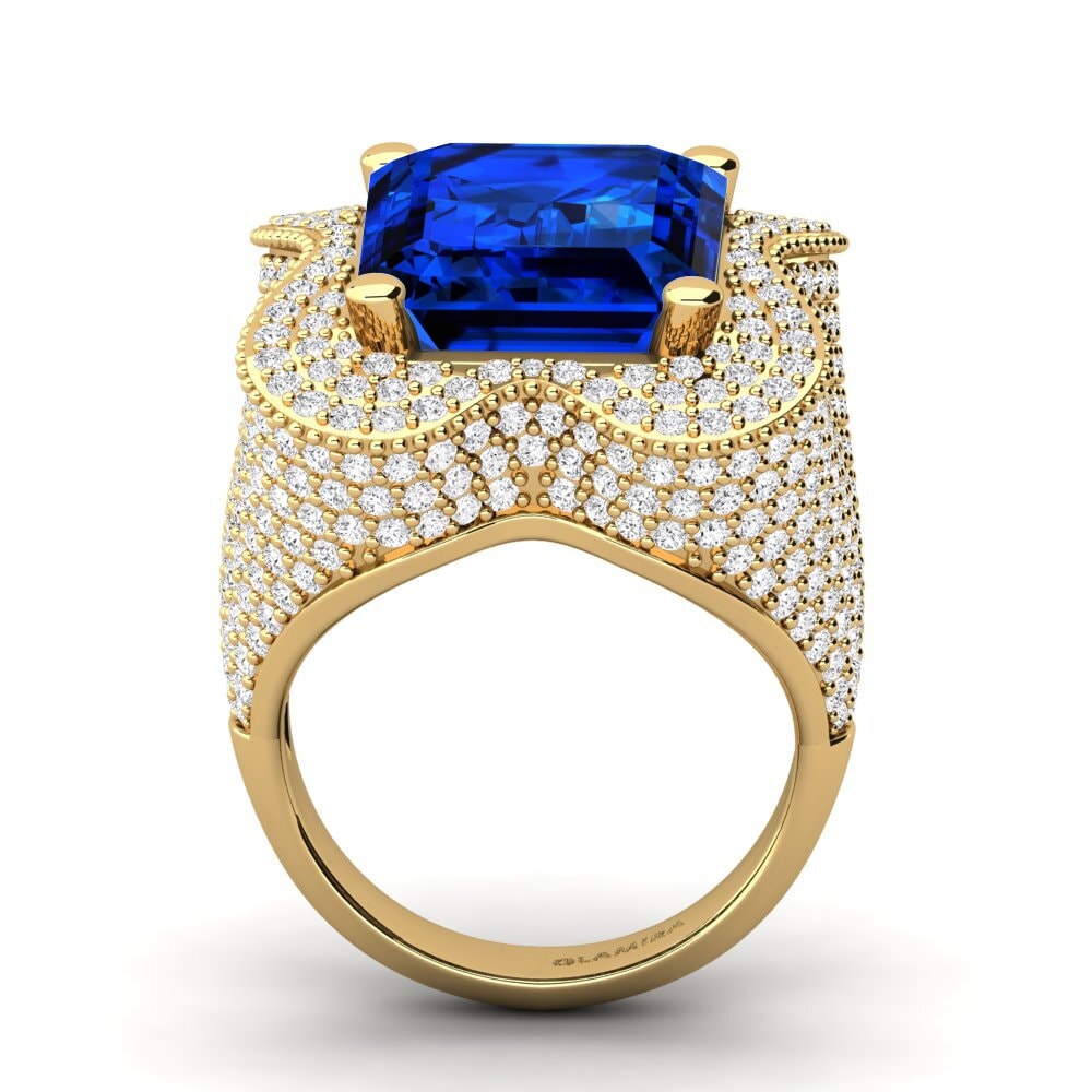 14k Oro Amarillo Safiro (Creado en Laboratorio) Anillo de compromiso Aricela