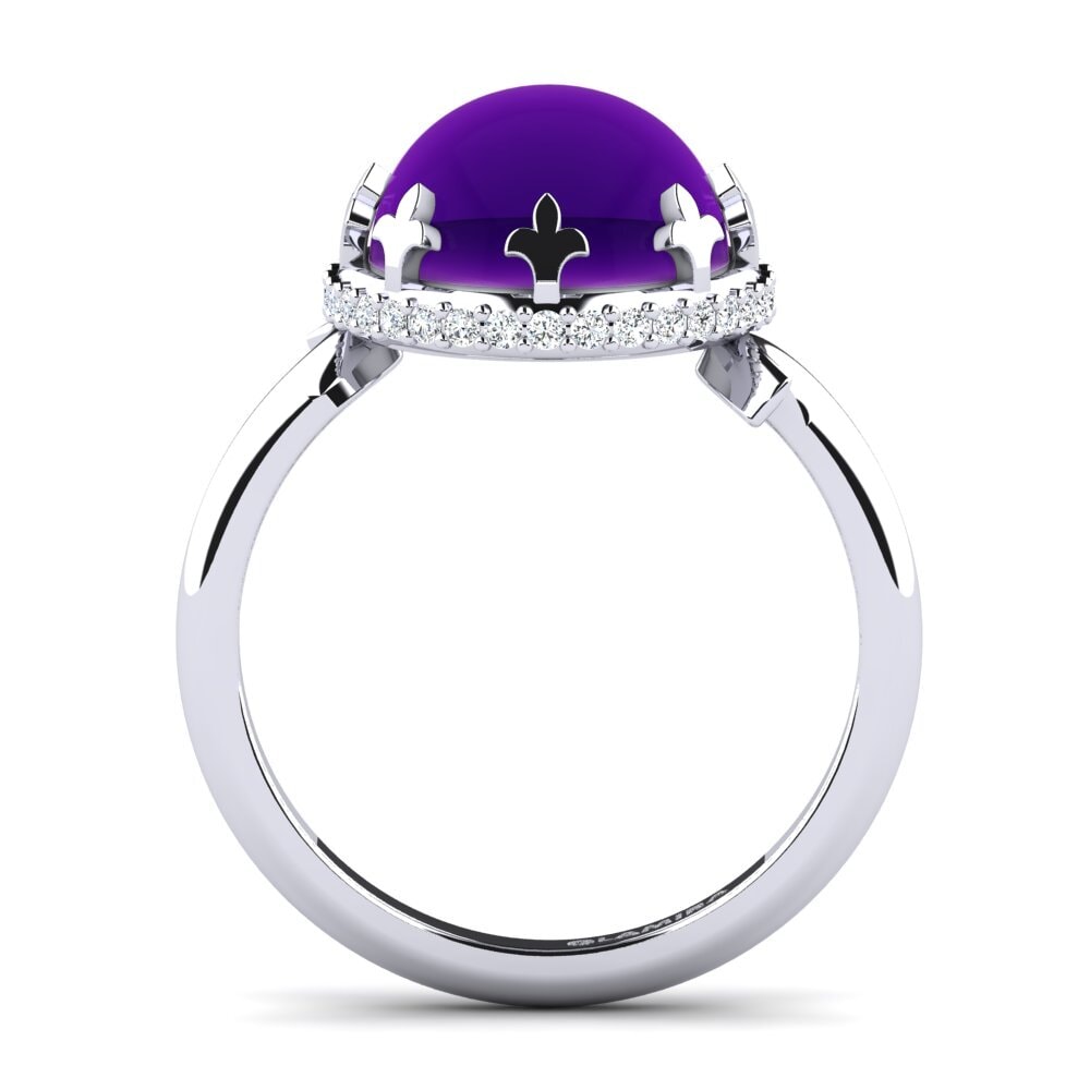 Platino 950 Amatista Cabujón Anillo Aristelia