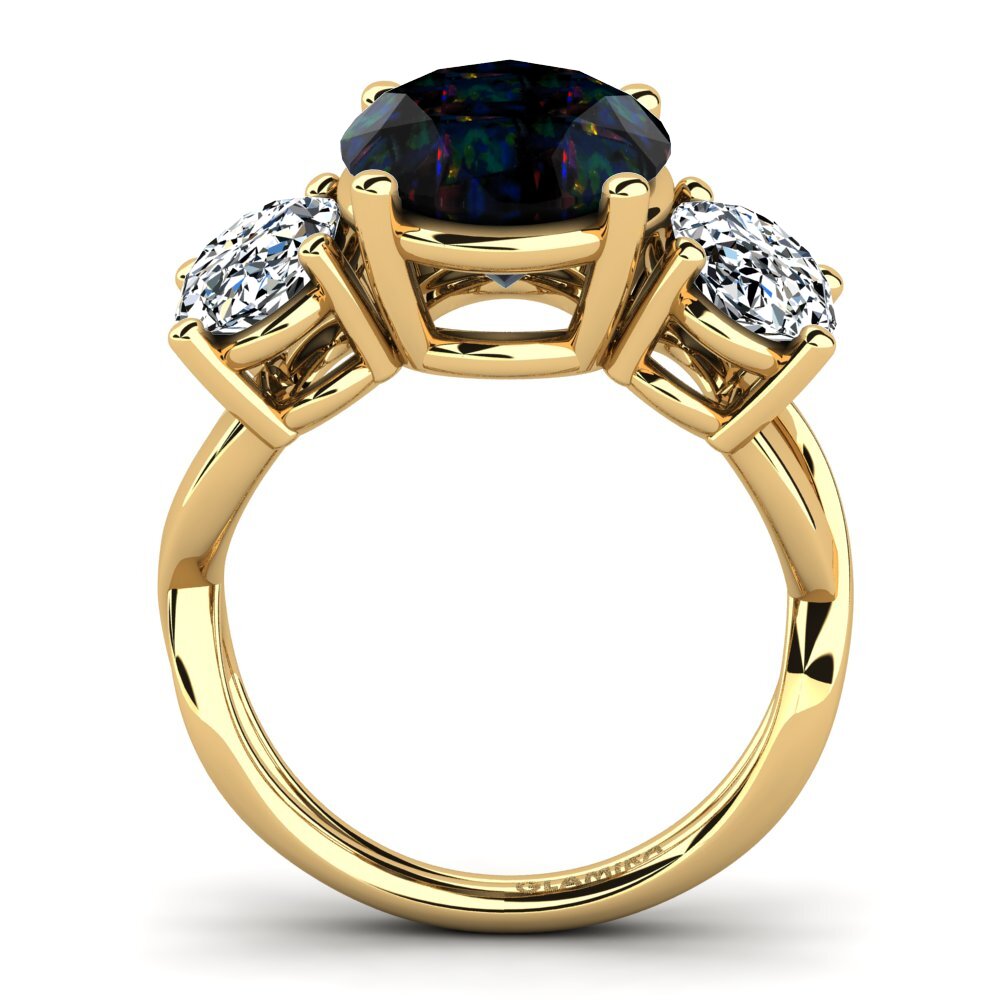 9ct Yellow Gold Black Opal Ring Aurkene