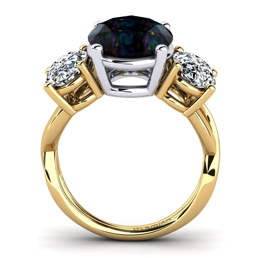 9ct Yellow & White Gold Black Opal Ring Aurkene