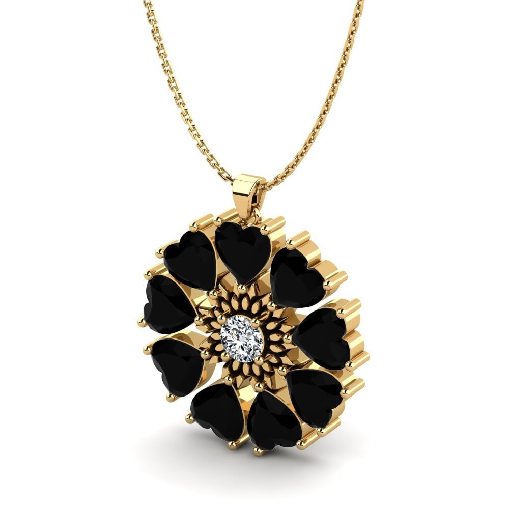Collier Cœur Zircon Noir - Or 18 Carats Plaqué, Longueur 47 Cm, Cadeau Femme